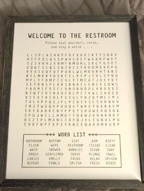Hobby Lobby Black and White 'Welcome to the Restroom' Word Search Wall Art